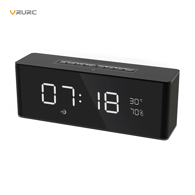 

VRURC Portable Bluetooth Speaker Wireless Stereo Subwoofer Music Sound Box LED Time Snooze Alarm Clock Support TF AUX FM Radio