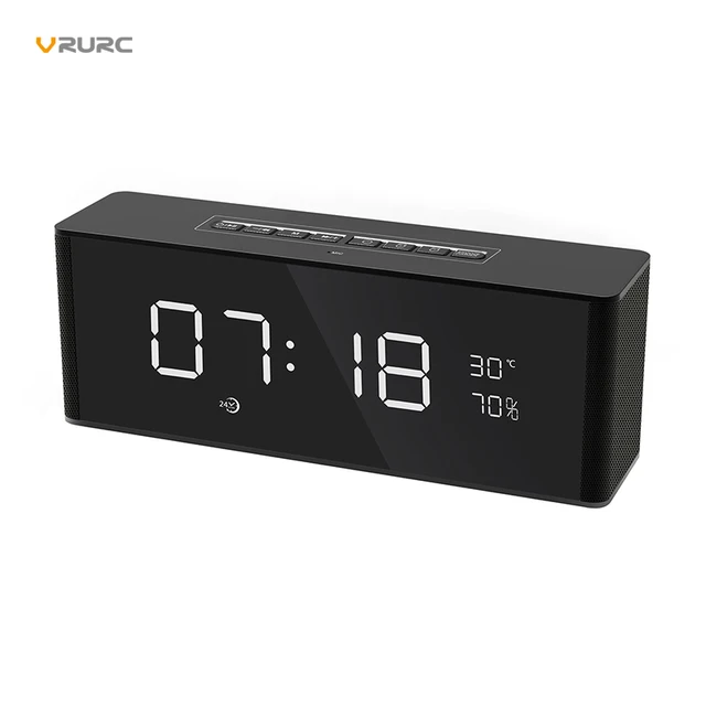 VRURC Portable Bluetooth Speaker Wireless Stereo Subwoofer Music Sound Box LED Time Snooze Alarm Clock Support TF AUX FM Radio