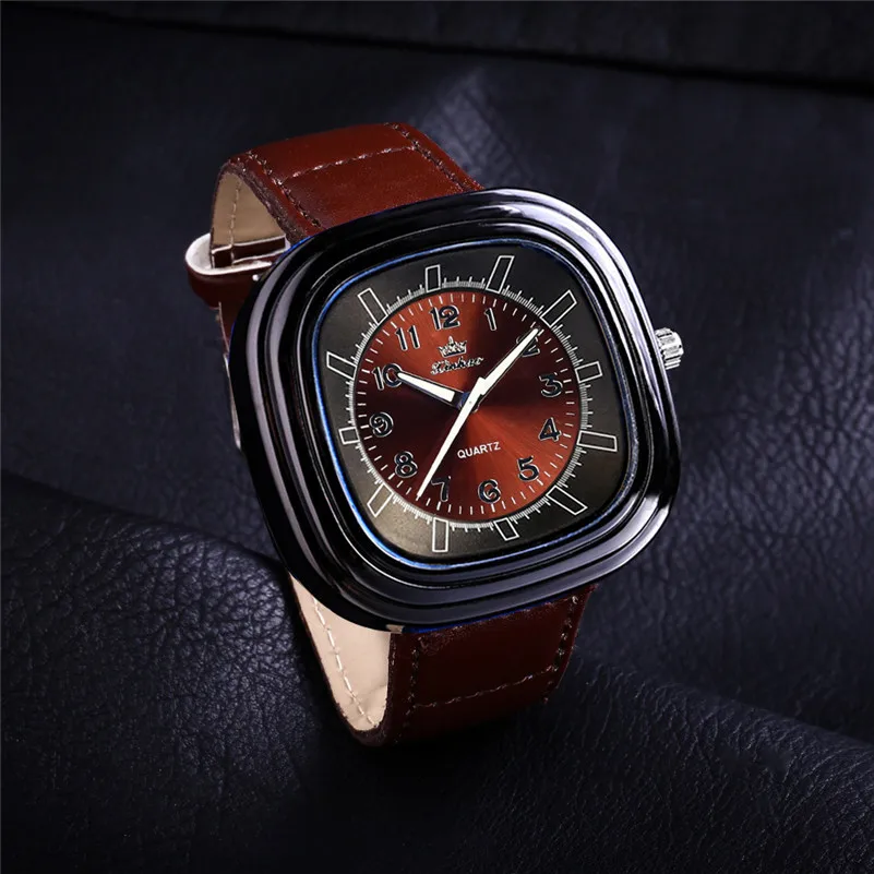 

Luxury Men Watches Fashion Quartz Leather Belt Watch Casual Square Digital Dial Wristwatch Men Clock Male Gift Heren Horloge `C
