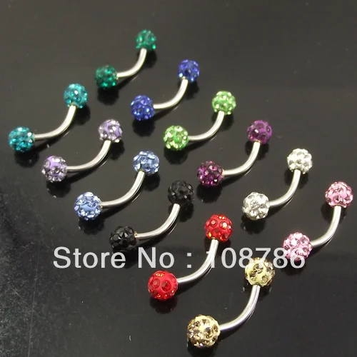 

24pcs 16G Free shipping Wholesale Fashion Barbell Eyebrow Rings Full Double Crystal Ball Eyebrow Ring Body Piercing Jewelry