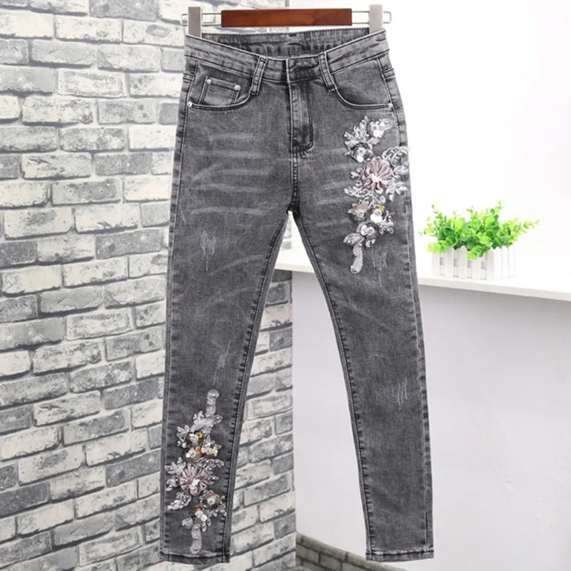 

Jeans Women High Waist Denim Pants Female Washed Beading Elastic Skinny Pencil Stretch Women Trousers For Lady Jeans Style