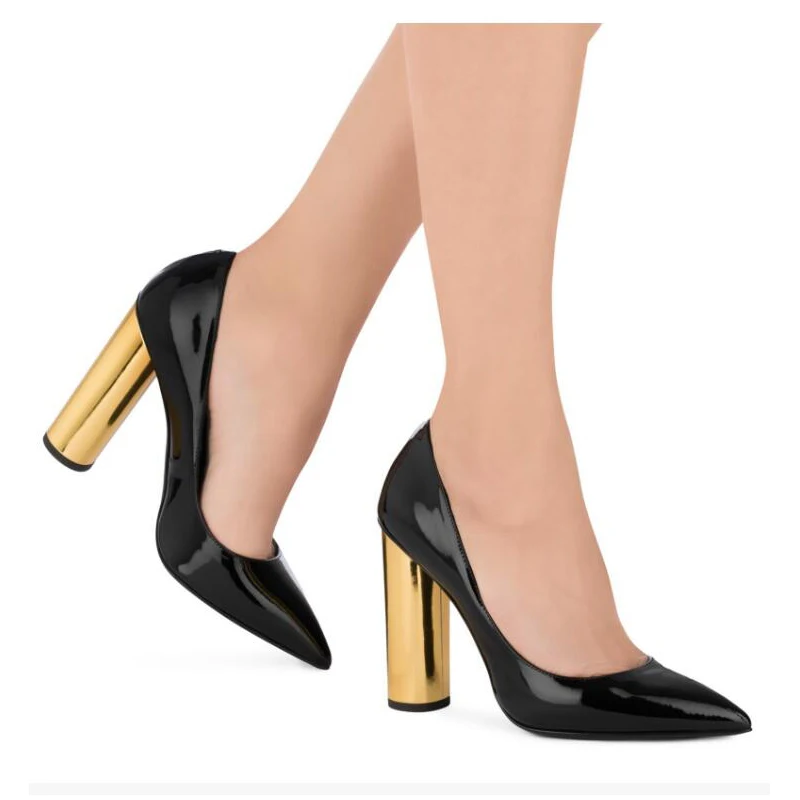 Черные лакированные туфли-лодочки на высоком каблуке с круглым носком; женские офисные туфли с острым носком без застежки; большие размеры 15, 16; Индивидуальный заказ; официальная обувь для вечеринки; FSJ