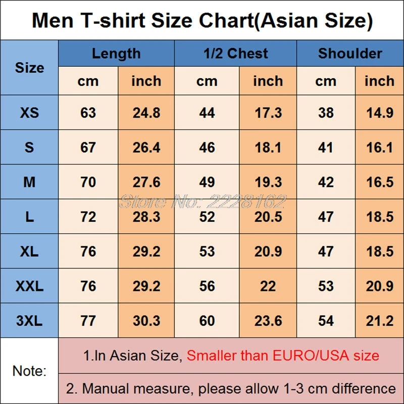 Mens Asian Size Chart