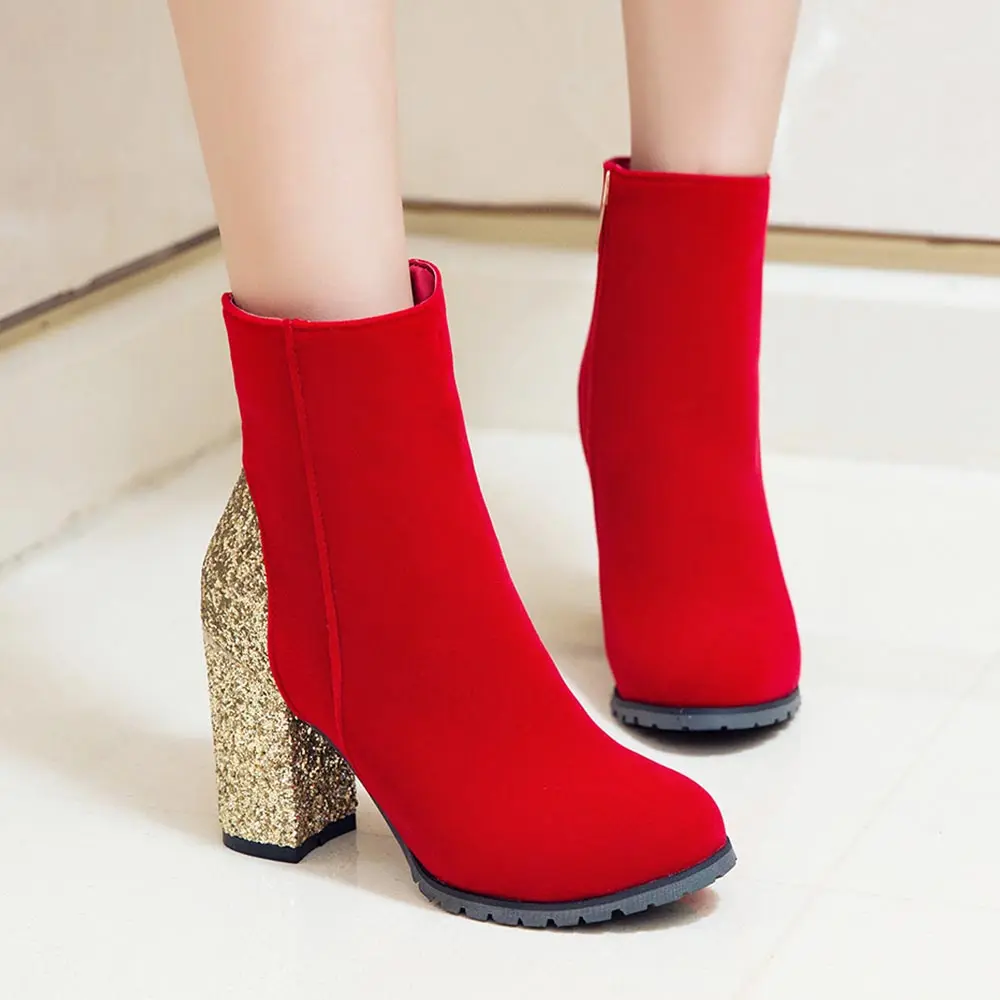 Sgesvier/размер 31-50, модная женская обувь из pu искусственной кожи на молнии с круглым носком г. ботильоны на высоком квадратном каблуке женские мотоциклетные ботинки OX485 - Цвет: Red