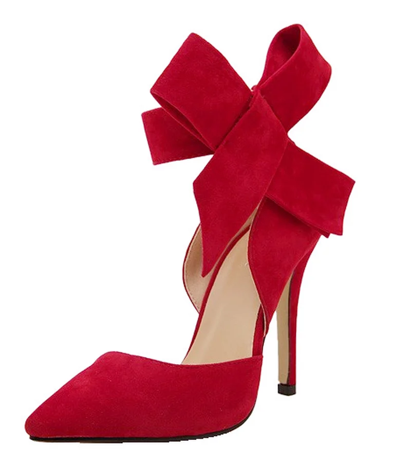 

QWEDF Women Big Bow Tie Pumps Butterfly Pointed Stiletto Shoes Woman High Heels Plus Size Wedding Shoes Bowknot advisable EE-285