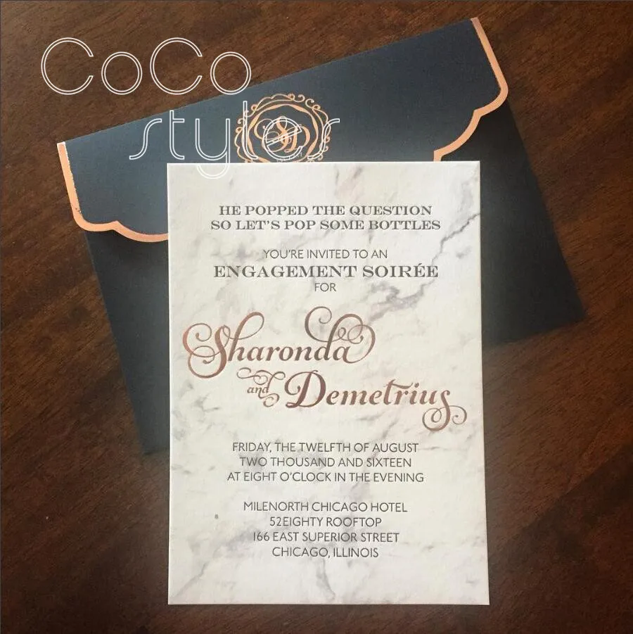  Cocostyles custom high end gold foil printing marble design invitation card with match envelope for - 32889941060