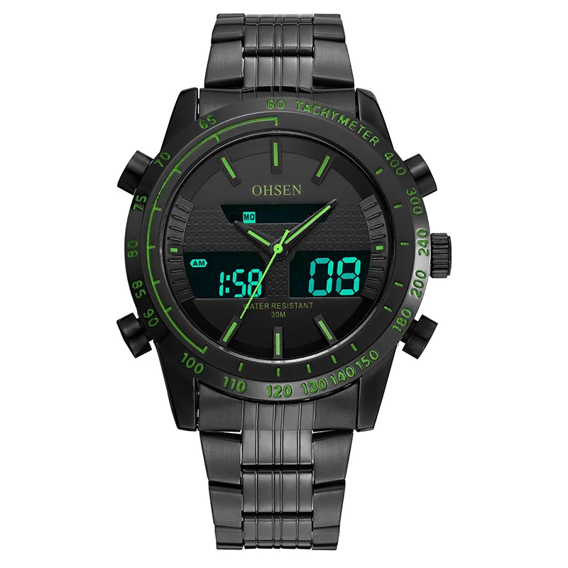 

New Sports Military Watch Men Week Waterproof LED Stainless Steel Band Clock Analog Digital Fashion Quartz Wrist Watches Relogio