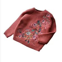 

DFXD Baby Girls Knitwear 2017 New Autumn Long Sleeve Cotton Flower Embroidery Sweaters Kids High Quality Princess Pullover 2-8Y