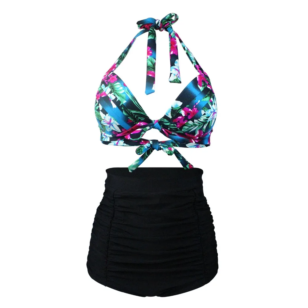 

2018 High Waist Swimsuit Female Sexy Bikini Women Plus Size Swimwear Vintage Halter Top Beach Bathing Suits Biquini Bathers 4XL