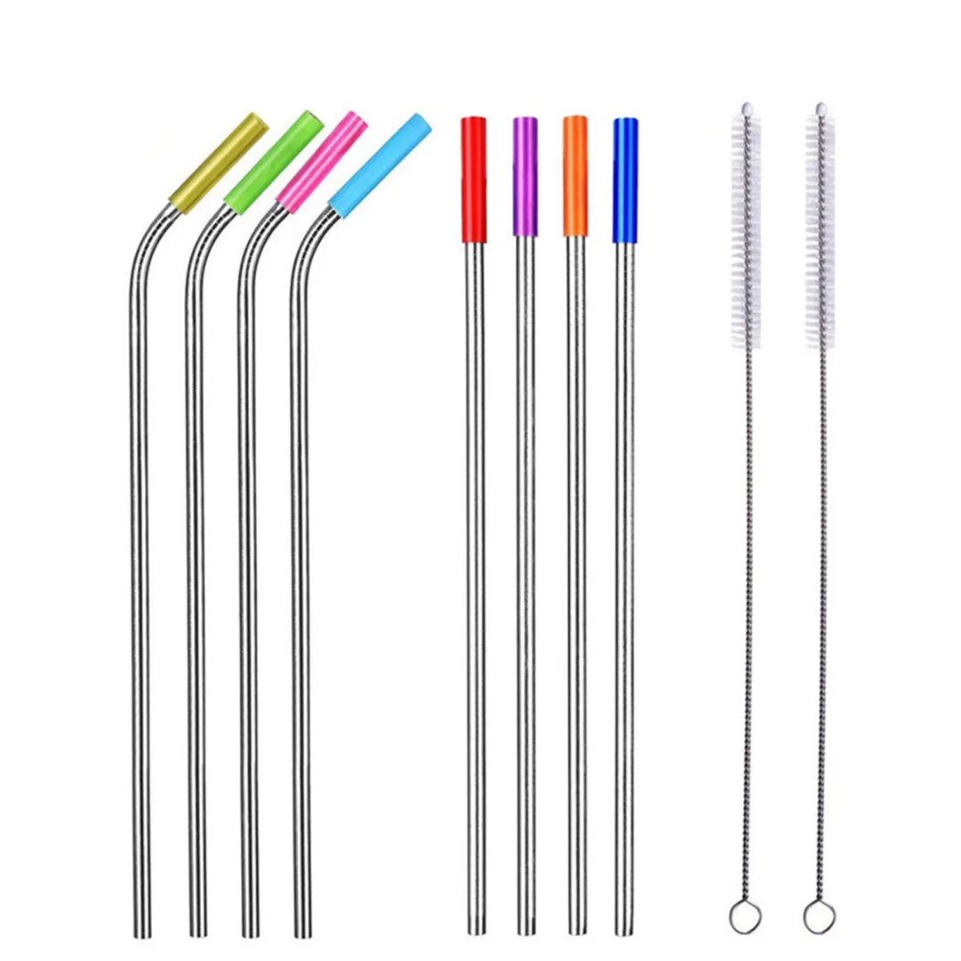 Mayitr 8pcs/set Metal Drinking Straws Reusable Stainless Steel Straw