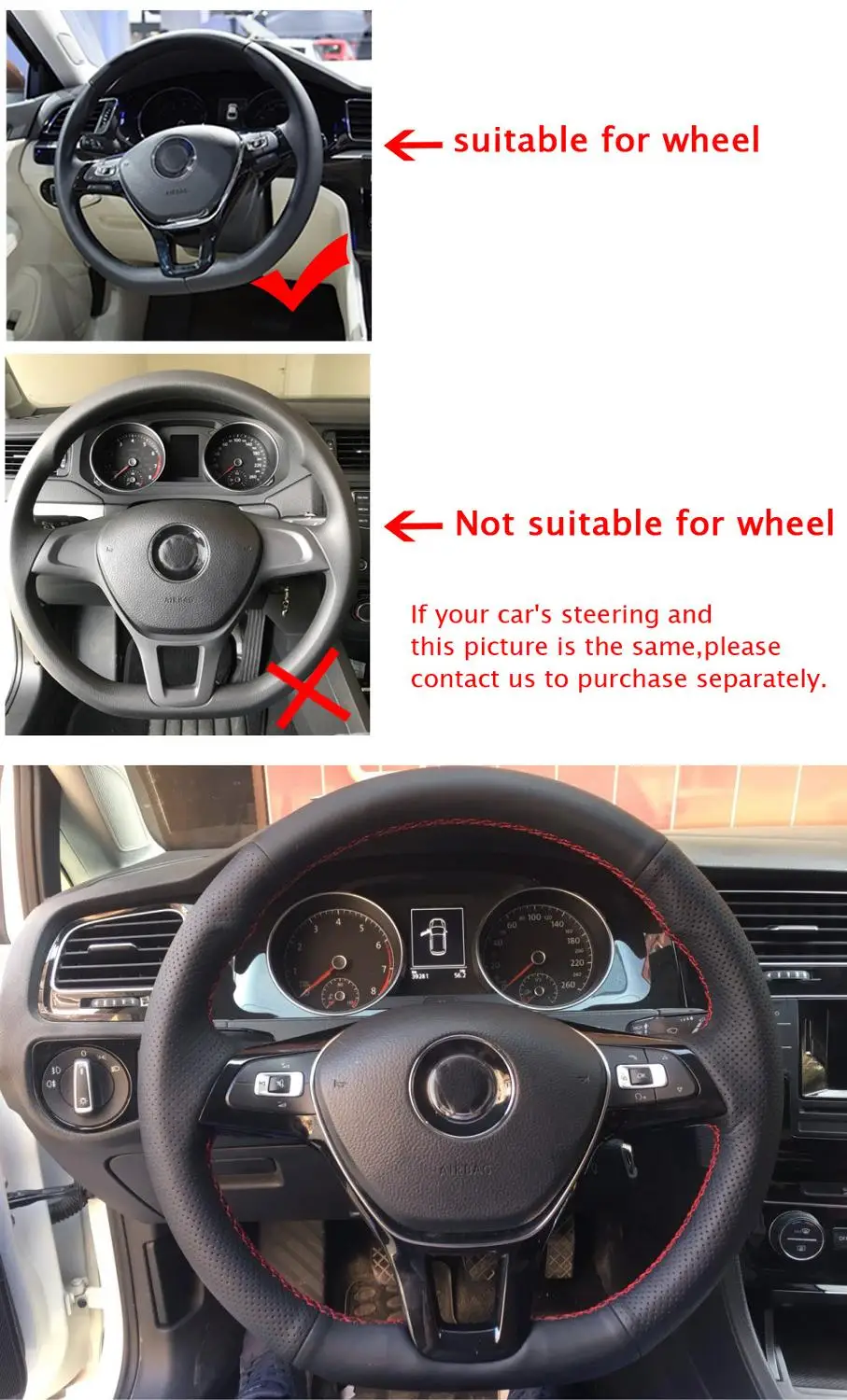 Прошитая вручную черная кожаная оплетка на руль для Volkswagen VW Golf 7 Mk7 Новинка Polo Jetta