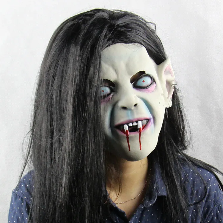 2015 Halloween Party Scary Latex Mask Full Face Head Female Long Hair