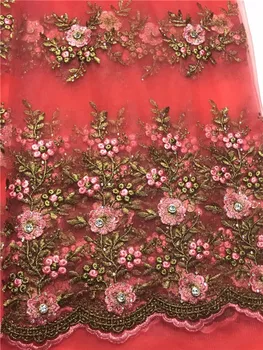 

red Gold lace fabric high quality with stones african tulle lace fabric white/royal blue/pink/green nigerian lace fabrics gray