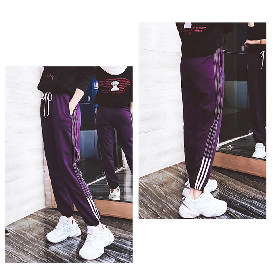 ZYFPGS 2019 Hot Sweatpants Purple Cropped Pants Lines Pants For Women Hip Hop Fashion Casual Loose Plus Size 4XL Young Z1118 ZYFPGS 2019 Hot Sweatpants Purple Cropped Pants Lines Pants For Women Hip Hop Fashion Casual Loose Plus Size 4XL Young Z1118