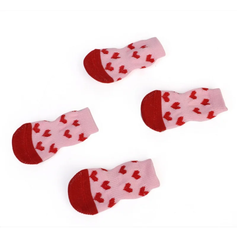 Pet Dog Socks Soft Cotton Warm Antiskid Paws Dirts Away Easy Washing Indoor Dogs Cat Shoe Socks - Цвет: Розовый