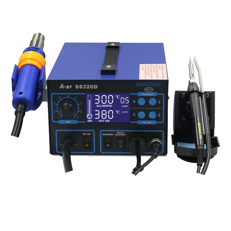 Electronic Rework Station 3 IN 1 A-BF SS320D soldering iron station hot air gun Station solder smoke absober digital display Electronic Rework Station 3 IN 1 A-BF SS320D soldering iron station hot air gun Station solder smoke absober digital display