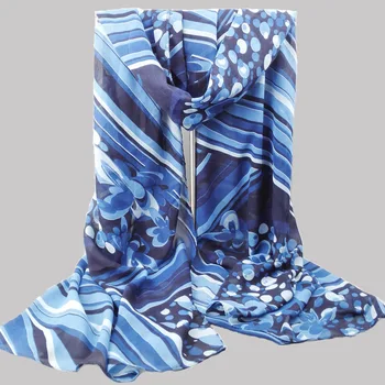 

2016 Desig New Arrival High Grade Beach Women's Silk Scarf Printing Classical Sweet Long Soft Scarf Wraps Shawls Blue Color 058