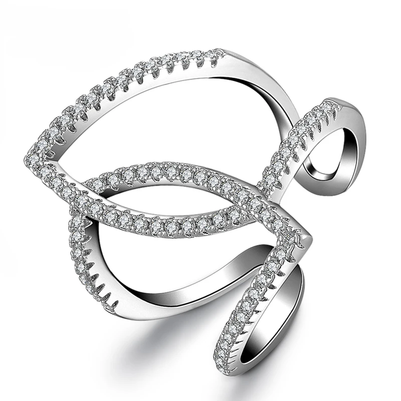 

PATICO Fashion Bridal Wedding Ring Jewelry Cross Hollow Design Shiny Crystal Ring For Women 925 Sterling Silver Finger Anillo
