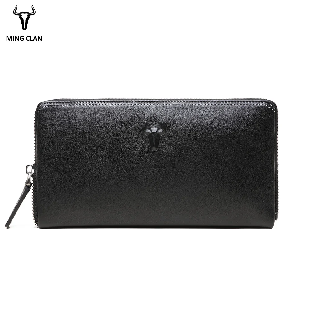 

Mingclan Handbags Designer Clutch Bag Genuine Leather Zipper Wallet ID Card Holder Big Wallet for Men Black Leather Purse On Sal