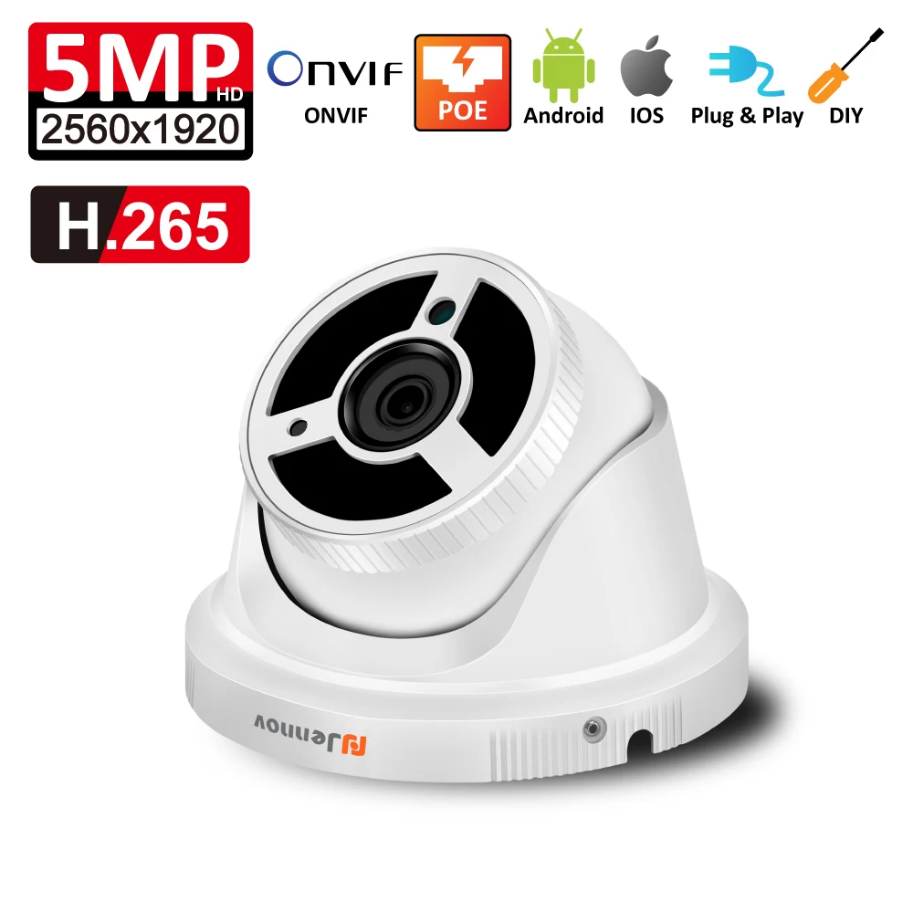 

Einnov 5MP 2MP H.265 Onvif IP POE Security White Dome Camera Outdoor Waterproof Video Surveillance Cameras Remote Alarm P2P IR