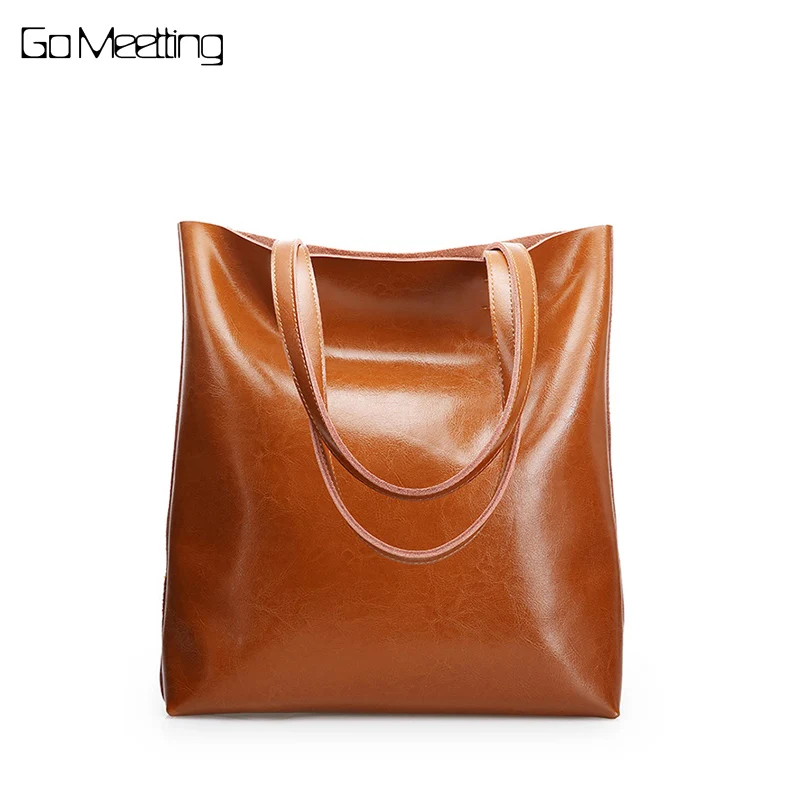 

Go Meetting Vintage Real Cow Leather Ladies Handbags Women Genuine Leather bags Totes Hign Quality Designer Luxury Shoulder Bag