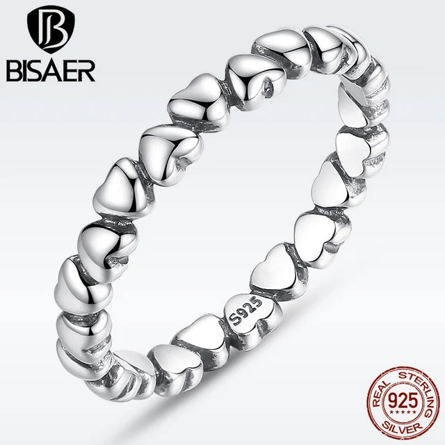 BISAER 925 Sterling Silver LOVE Heart Wedding Ring Jewelry Crystal Silver 925 Or BISAER 925 Sterling Silver LOVE Heart Wedding Ring Jewelry Crystal Silver 925 Or