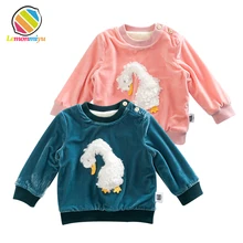 Lemonmiyu Детские теплые худи с героями мультфильмов длинные Детские Модные хлопковые топы с рисунками животных для новорожденных с круглым вырезом и пуговицами, бархатные свитшоты