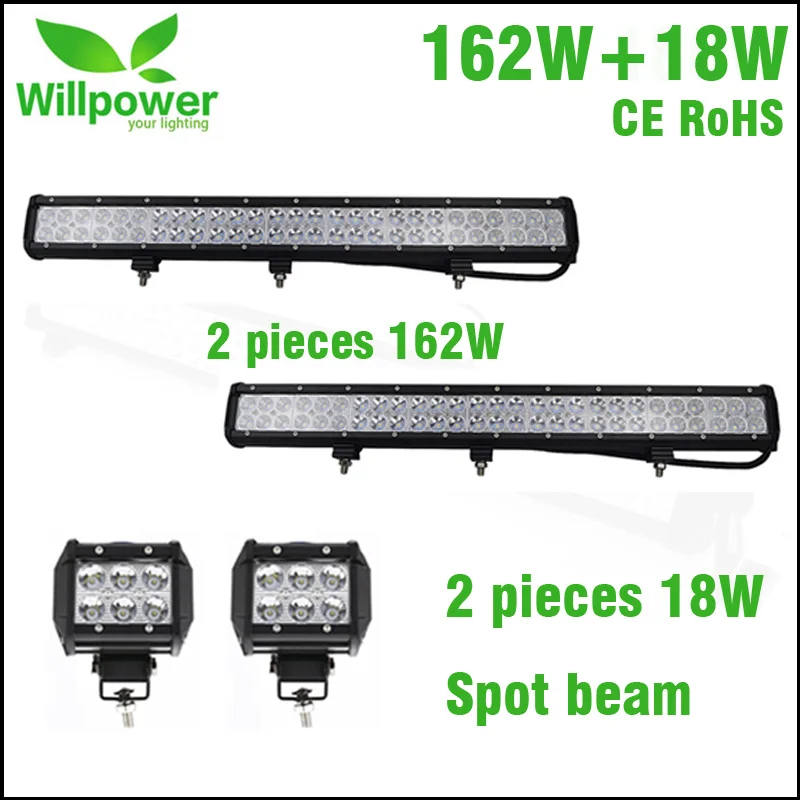 

4 inch 18w SPOT BEAM led work light with 2 pack 25 inch combo beam 162W offroad light bar LED