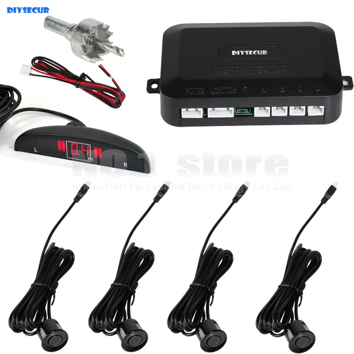 

DIYSECUR Car LED Parking Reverse Backup Radar 4 Sensor System 12V