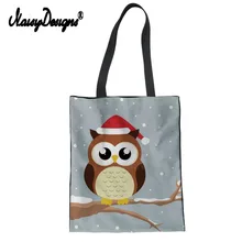 Милая Рождественская сумка с принтом совы, Большая вместительная Холщовая Сумка, тканевая многоразовая сумка для покупок, женские пляжные сумки, сумки для продуктов
