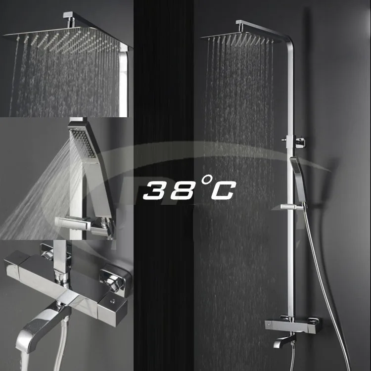  Wall Mounted Bath Tub Thermostatic Massage Jets Shower Faucet with Handshowerultra-thin square top 