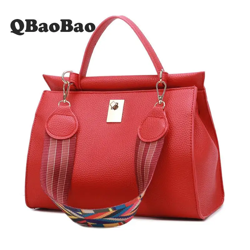 

2017 New Women Bag colorful wide Shoulder Strap Handbag Hot PU Leather Bag Women Crossbody Tote Bag