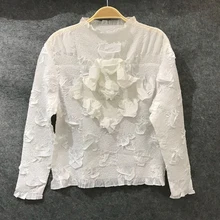 Changpleat Весенние новые черные белые футболки для женщин Miyak плиссированные модные с воротником-стойкой с длинным рукавом эластичная футболка Топы