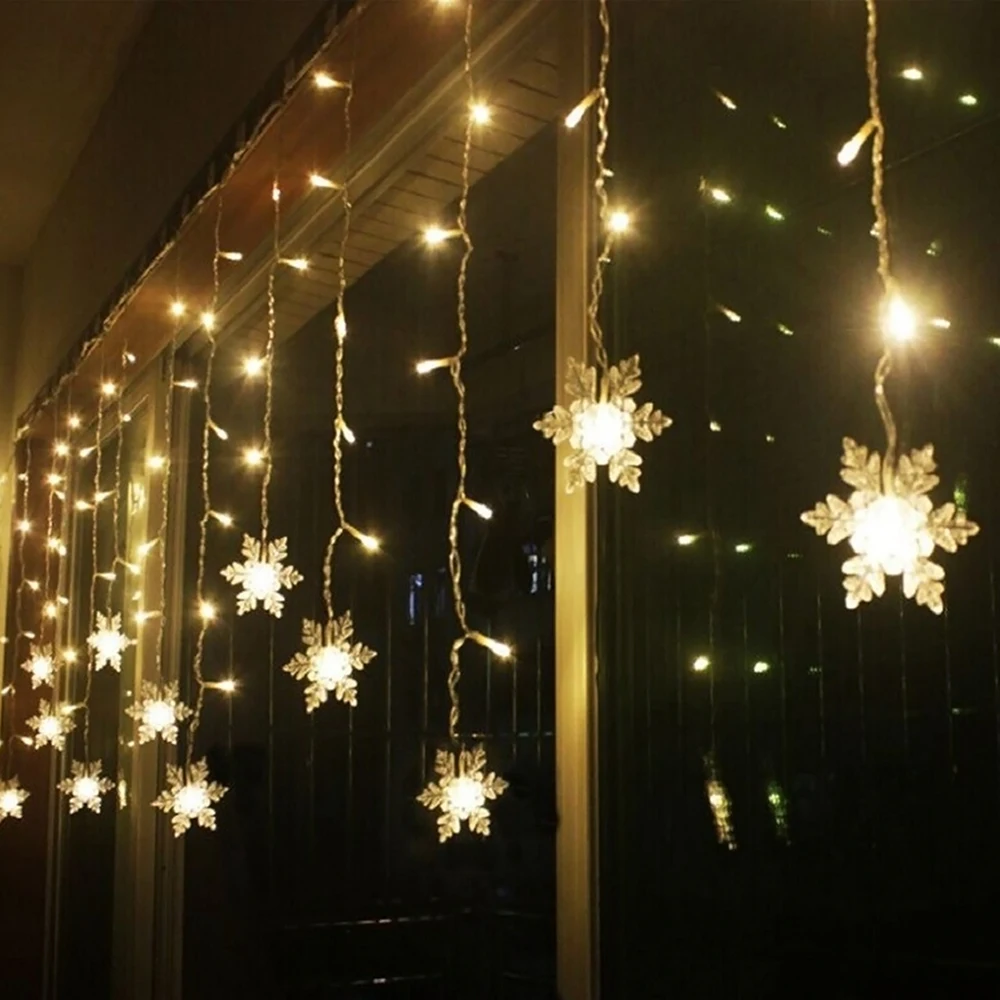 

3.5M LED Curtain String Holiday Lighting Snowflake UK/US Plug Home Decoration Christmas Lights Outdoor Fairy Curtain Lamp
