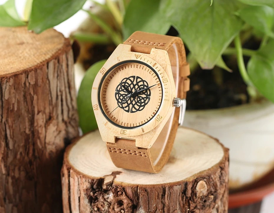 Men's Bamboo Wood Watch Casual Black Flower Spheres Design Dial Wooden Quartz Wristwatch Genuine Leather Sports Clock Gifts 2018 Women Dress Watches (24)