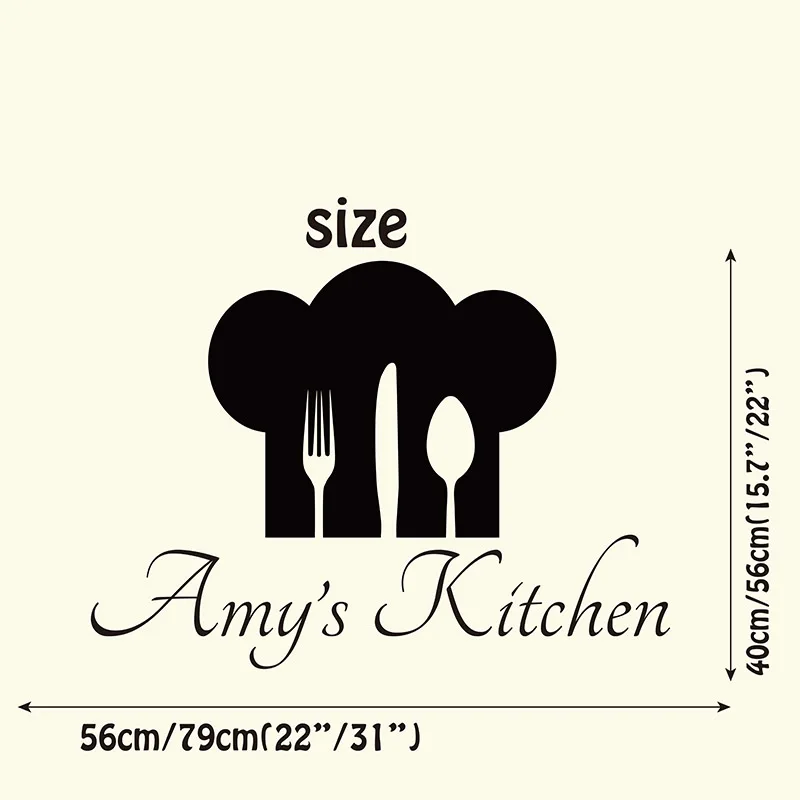 Personalized Name & Chef Hat Utensils Kitchen Wall Sticker Cuision Cook Dining room Custom Name Decal Vinyl Home Decor