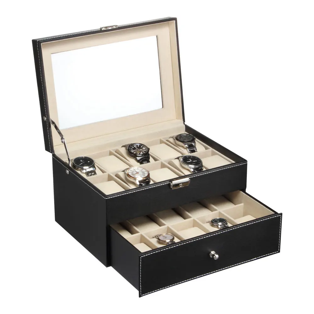 20 Compartments Dual Layers Watch Box Elegant Wooden Watch Collection