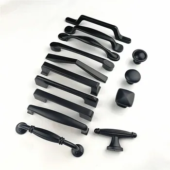 

Zinc Alloy Black Cabinet Handles American Style Kitchen Cupboard Door Pulls Drawer Knobs Fashion Furniture Hardware