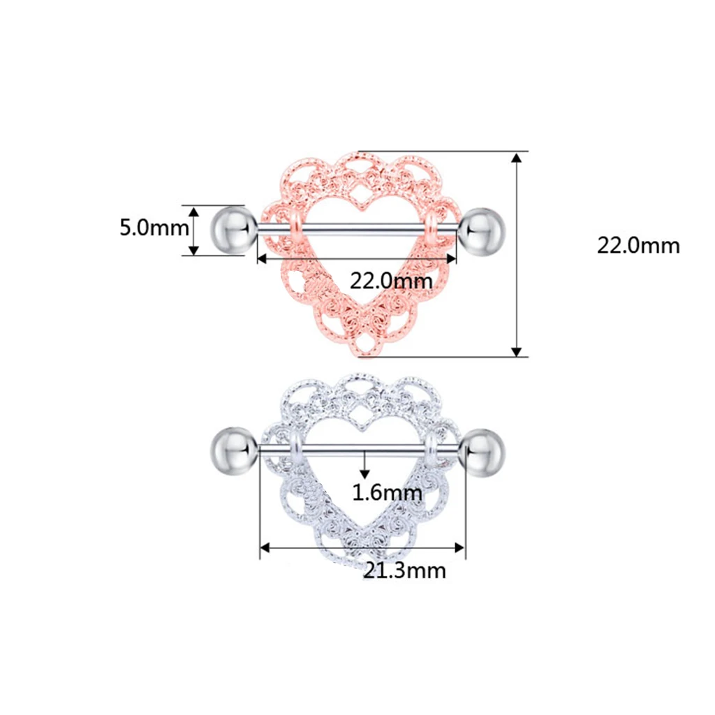 1 Pair Fashion Stainless Steel Love Hearts Nipple Bar Rings Nipple Ring Barbell Body Piercing Jewelry