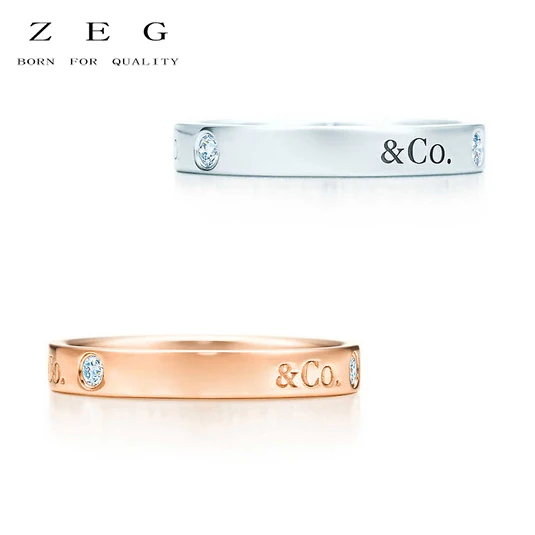 ZEG High Quality 100% Sterling Silver TIFF Original 1:1 Double T Have Zircon Rin ZEG High Quality 100% Sterling Silver TIFF Original 1:1 Double T Have Zircon Rin