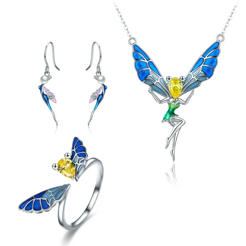 BISAER, 925 пробы, серебряная эмаль, Летающая бабочка, фея, подвеска и ожерелье, серебряная цепочка, звено, ожерелье для женщин, подарок, GXN253