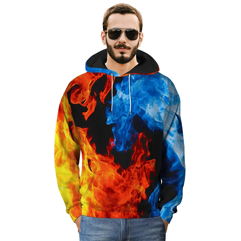 Punk Hiphop Cool Flame 3D Print Hoodies Sweatshirts for Men Male Casual Winter Spring Hooded Pullover Hoody Tops Coat Streetwear