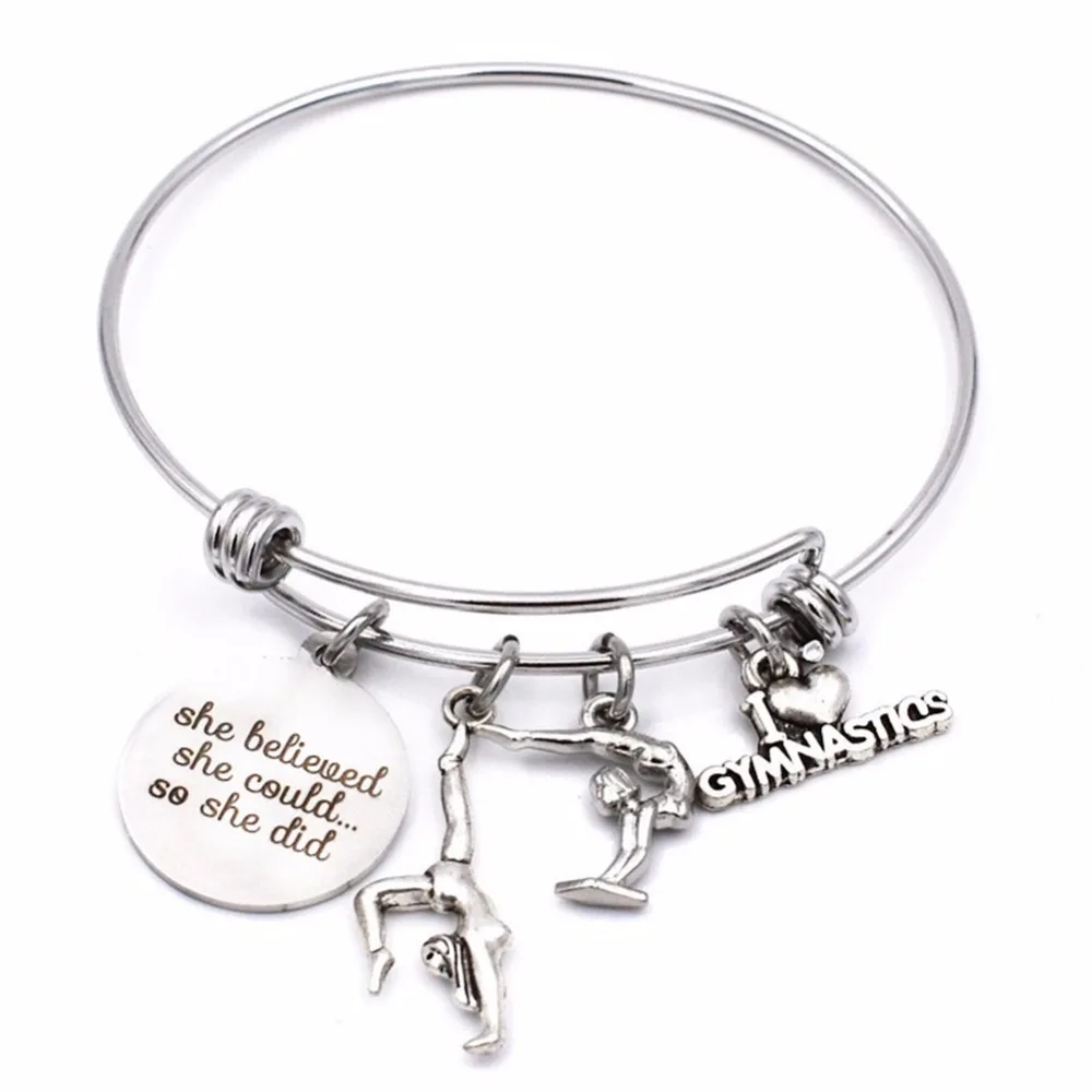 BULK 10pcs Stainless Gymnastics Gymnast Charm Bracelet Inspirational