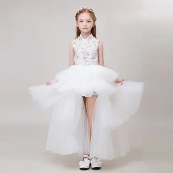 

New Kids Girls Lace Tulle Wedding Party Dress Children Embroidery Flower Pearls Formal Gown Teens Girls Nail beads Vestidos Q164