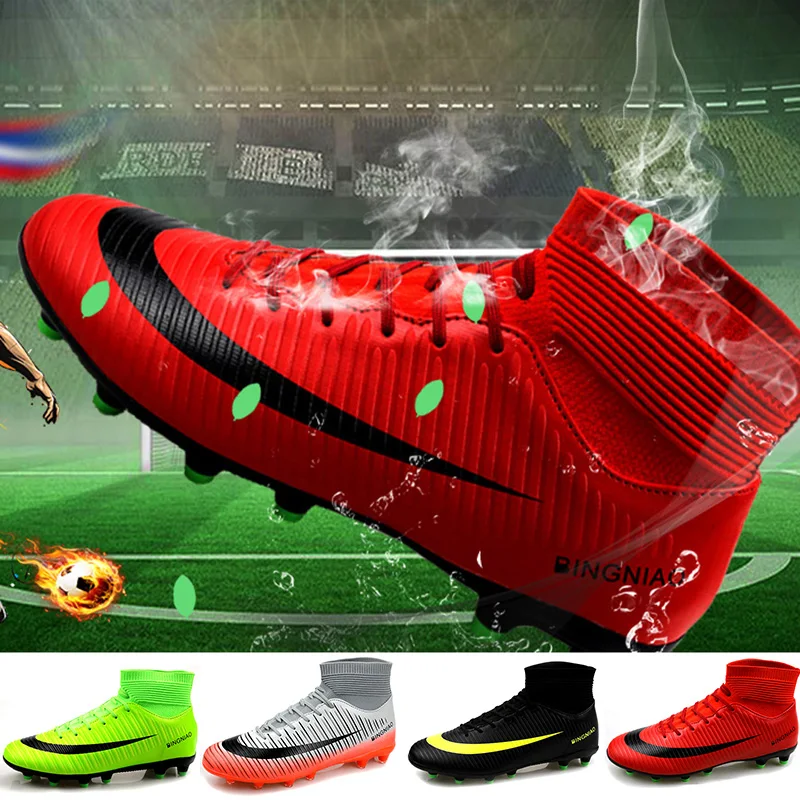 

Men Football Boots Soccer Cleats Boots Long Spikes TF Spikes Ankle High Top Sneakers Soft Indoor Turf Futsal Soccer Shoes women
