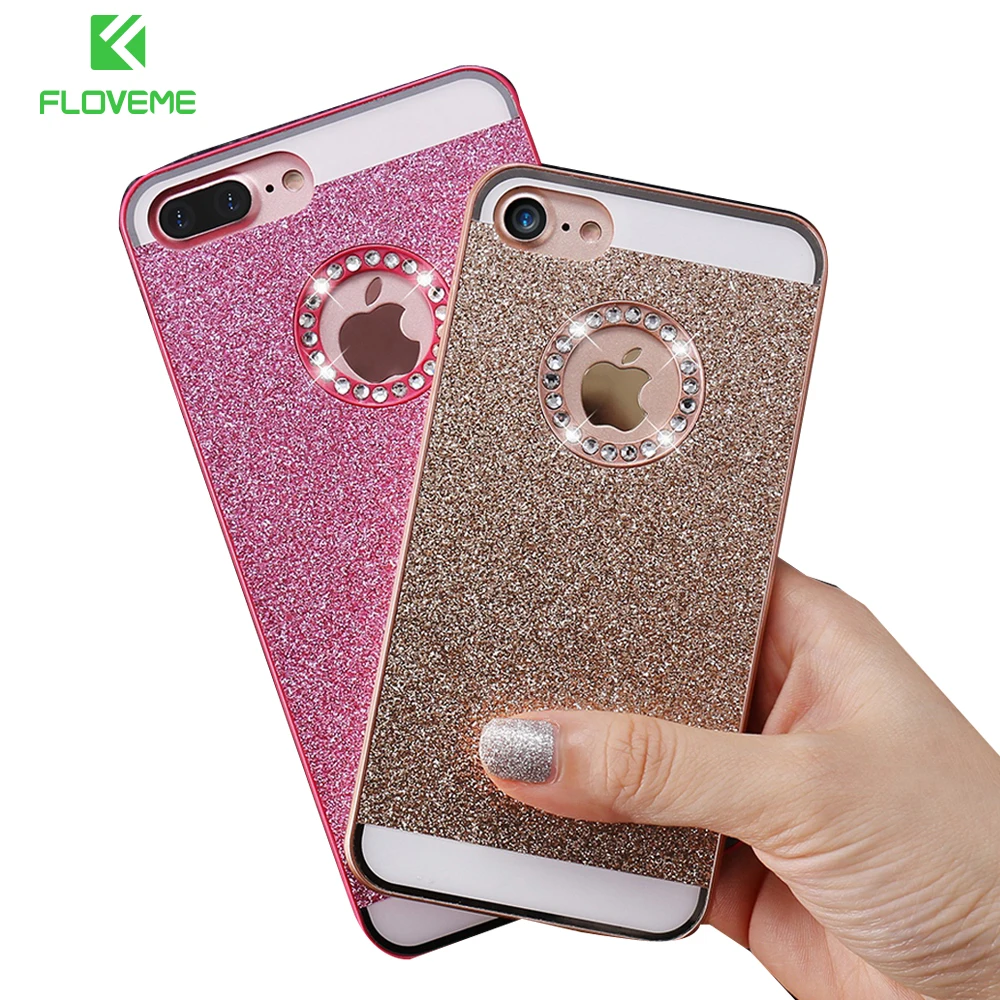 Beste FLOVEME Bling Case Voor iPhone 5 5 s 6 7 4 s Gevallen Glanzende Poeder Telefoon Bag Case Voor iPhone 6 6 s 7 Plus Vrouwen Girly Telefoon Cover