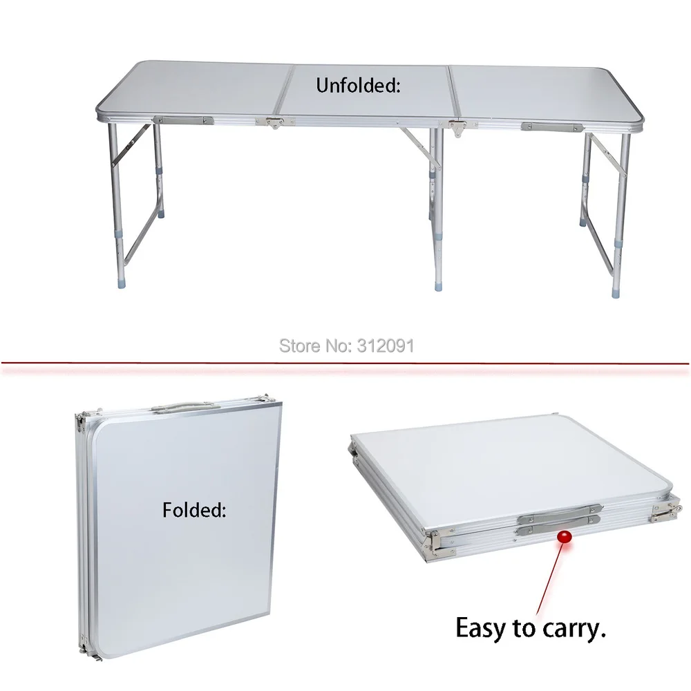 Adjustable 180cm 6ft Aluminum Folding Utility Portable Indoor Desk BBQ