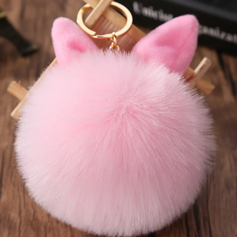 Keyring Soft Fluffy Rabbit Fur HandBag Pendant Ball Pearl Pompom Keychain New
