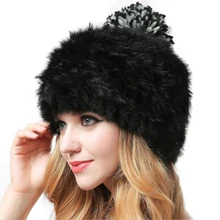 Зима теплая кролик Мех животных Шапки Для женщин Твердые волосатые Мех животных Пипидастр шерстяные мяч шапочка Кепки S капот моды Вязание Лыжная кепки Gorro