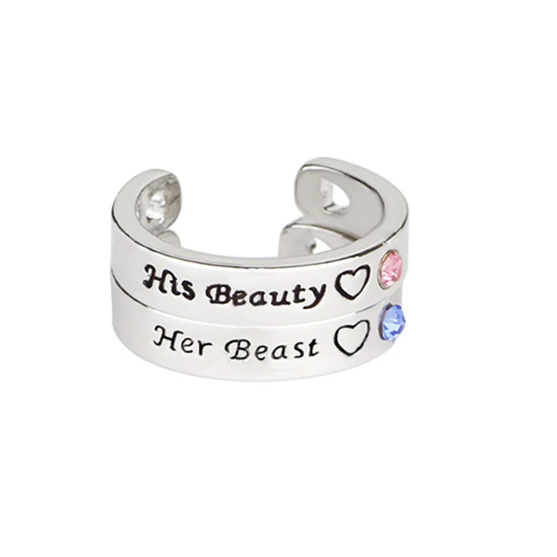 Vendimia New Couple Her Beast His Beauty Zircon Open Ring For Lovers